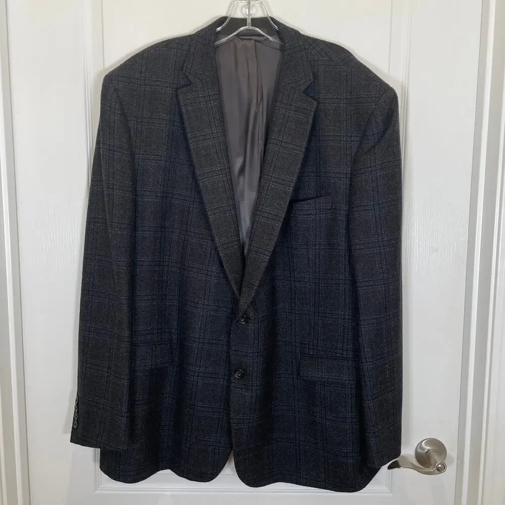 Lauren Ralph Lauren Men's Blazer Jacket Plaid Gray Blue Career 100%‎ Wool 50L